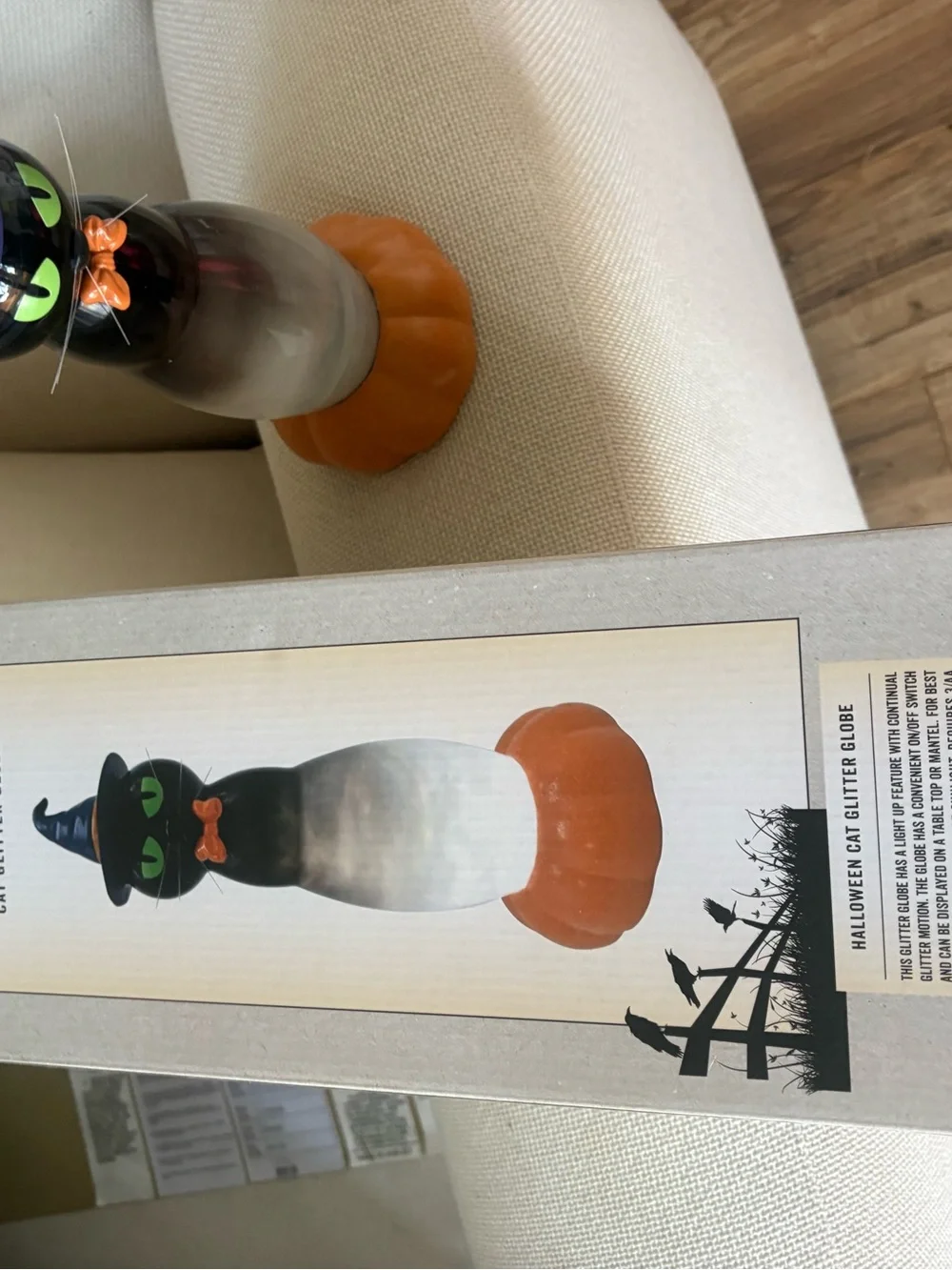 Cracker Barrel Black Cat Halloween Lantern with Orange Base and Purple Hat